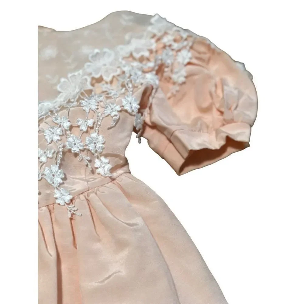 Vintage Pretty N Pink Victorian Style Portrait Dress Light Peach Girls Size 7
